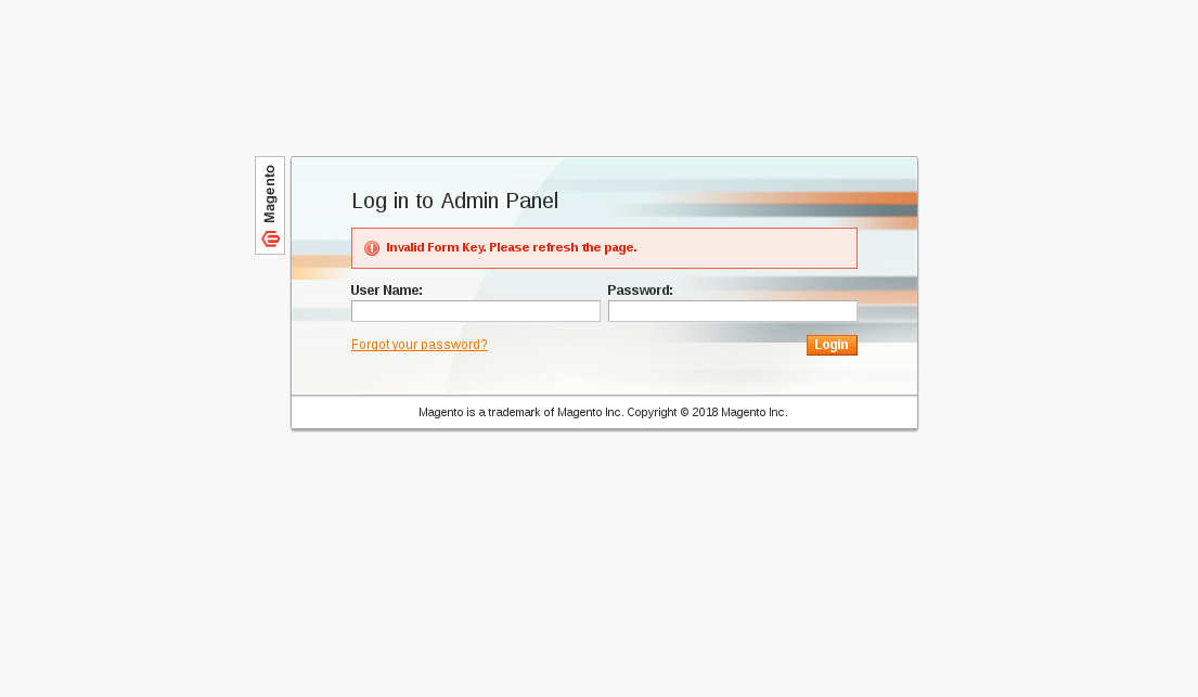 Magento Admin-Login: invalid form key