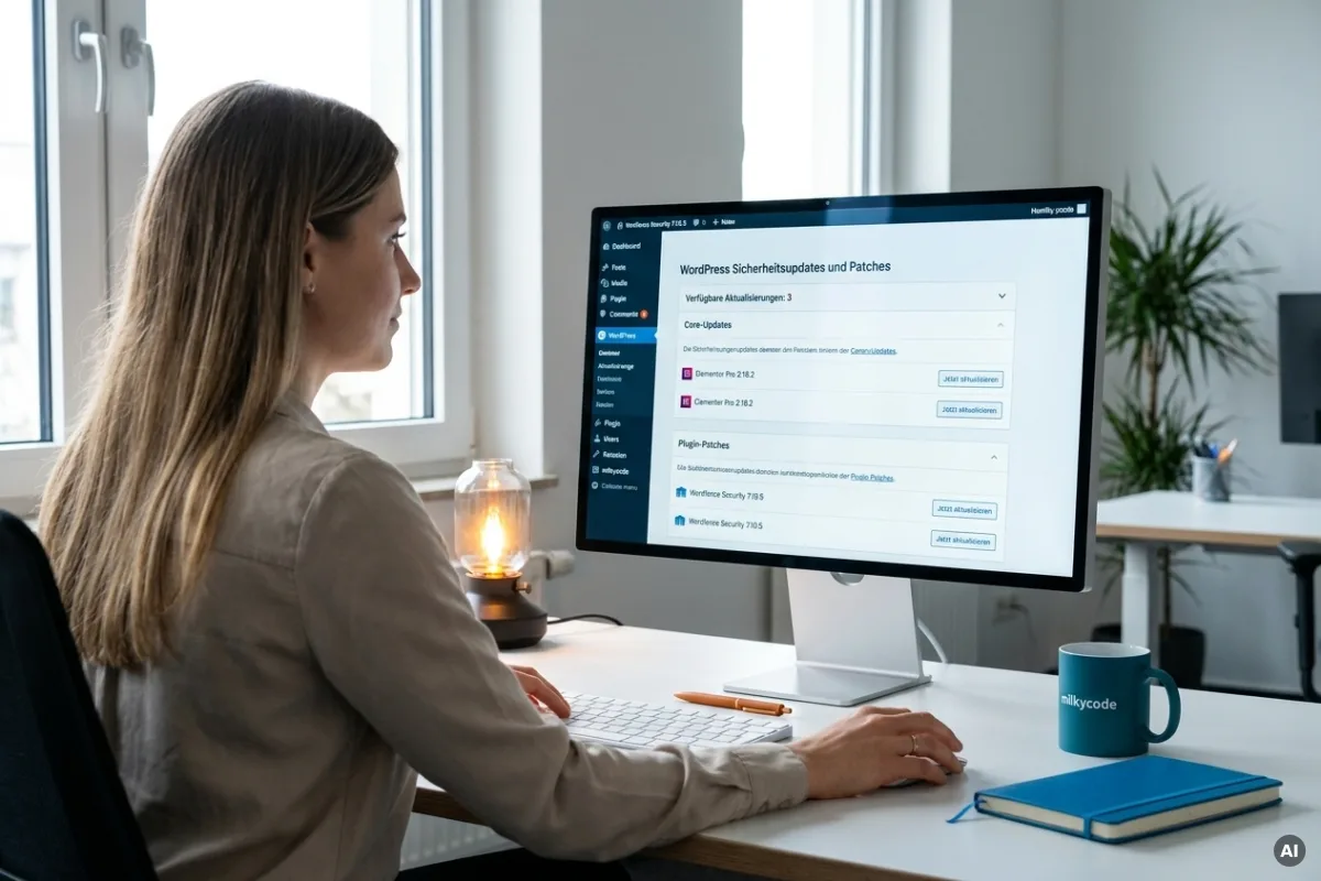 Ein WordPress-Dashboard zeigt verfügbare Sicherheitsupdates in der Aktualisierungssektion.
