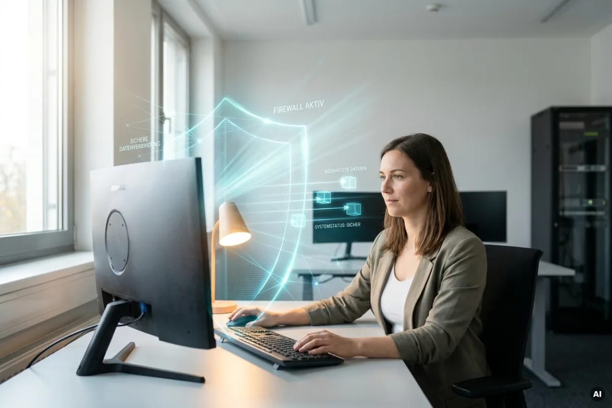 Eine symbolische Darstellung eines Schutzschild oder einer Firewall-Schutzebene für Cybersicherheit.