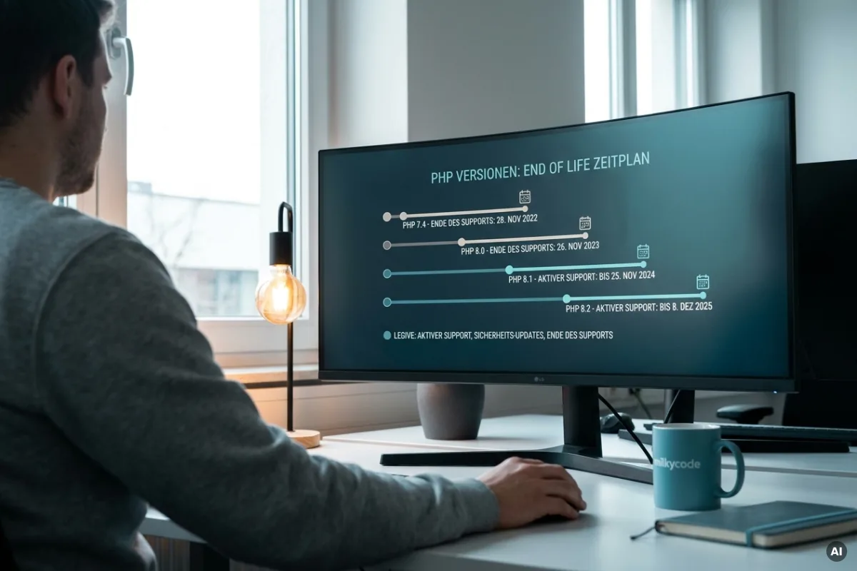 Ein Diagramm oder eine Timeline zeigt das Ende des Support für ältere Softwareversionen.